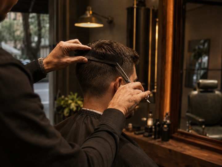 Barber cutting a client’s hair